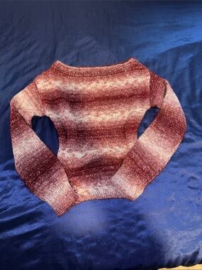 SHEIN Off-the-Shoulder Ombre Burgundy Knit Sweater